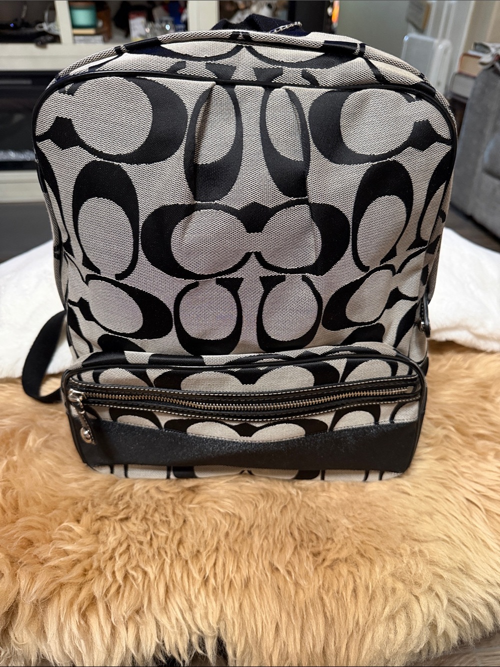 Coach F77171 Signature C Jacquard Backpack Black Gray Large NWOT